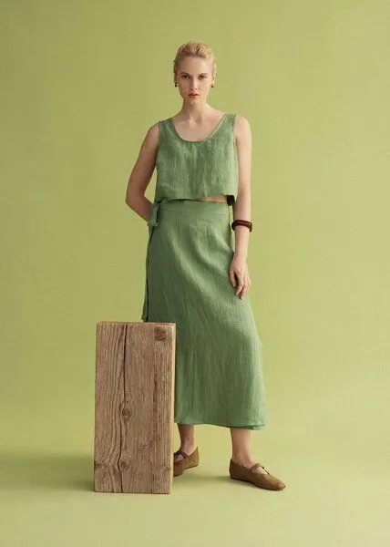 AmourLinen AmourLinen Mini-Leinen-Crop-Top PIPPA, Matcha grün, – Produktbild 2 von 4