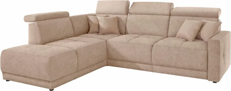 DOMO collection Ecksofa Ava, moderne Sitzheftung mit toller Doppelnaht, komfortabel, L-Form, mit Ottomane, inkl. Federkern, wahlweise mit Kopfteilverstellungen, Beige, – Produktbild 4 von 5