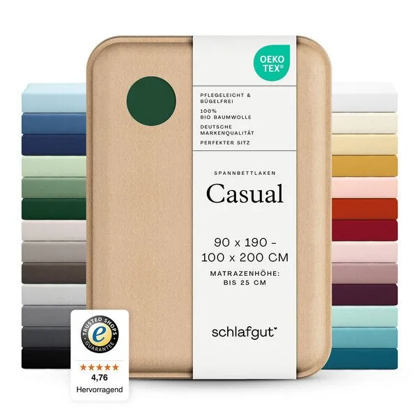 Schlafgut Schlafgut Spannbettlaken Casual Organic - 100% Biobaumwolle, Green deep, – Produktbild 3 von 4