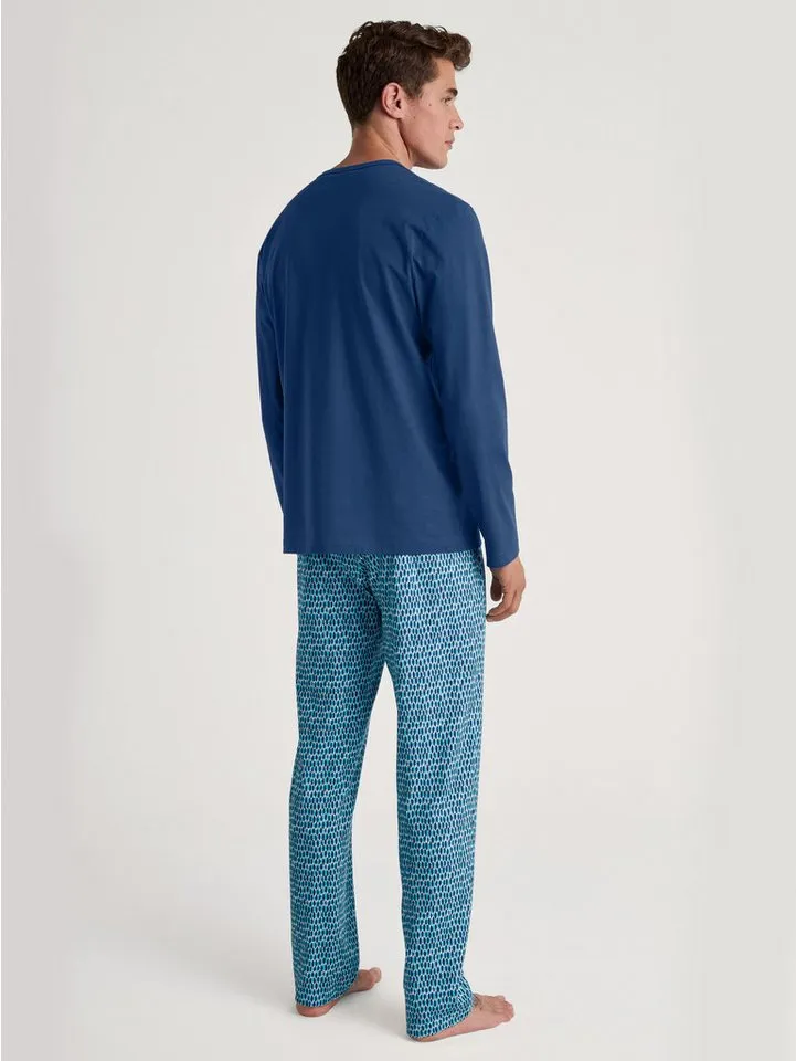 CALIDA CALIDA Schlafanzug Relax Imprint 2 (2 tlg) Langarm-Shirt & Hose mit geradem Bein, Blau, – Produktbild 3 von 5