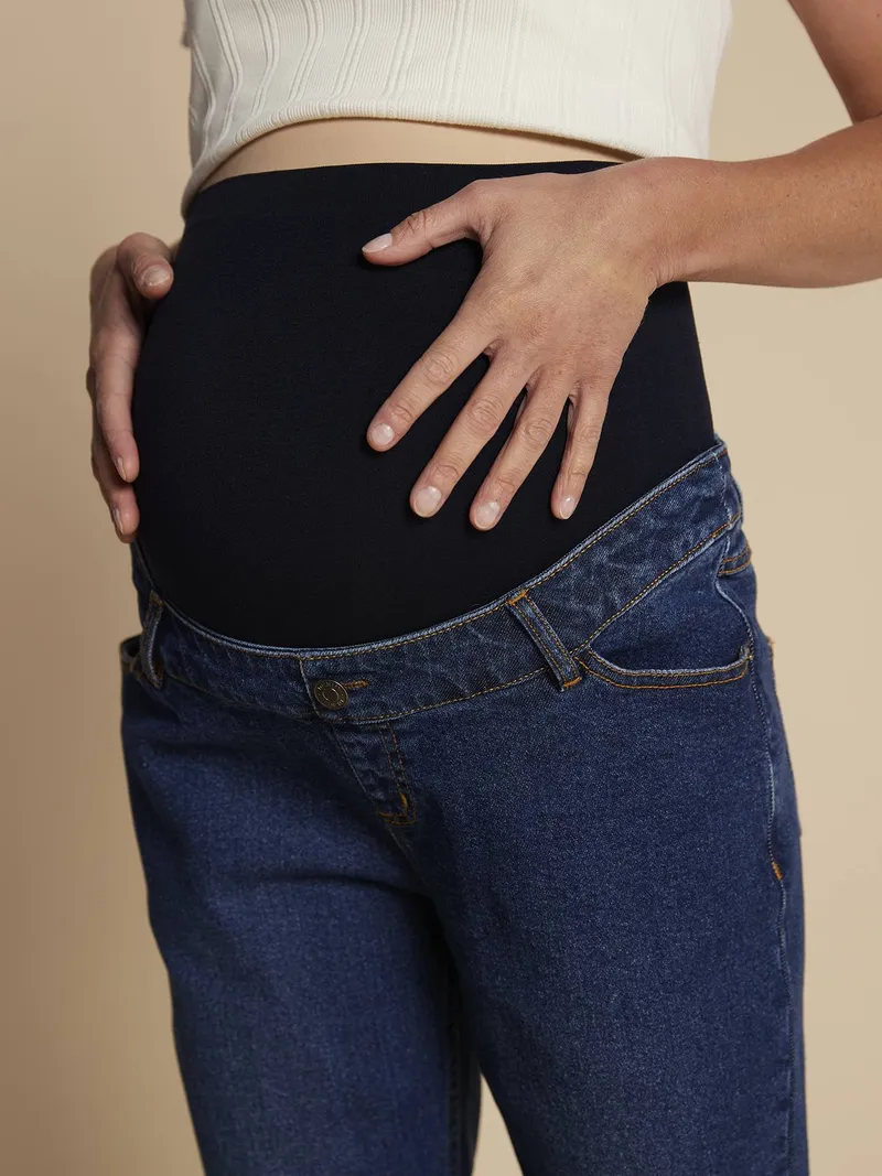 Envie De Fraise Mom-Jeans für die Schwangerschaft mit abnehmbarem Einsatz ENVIE DE FRAISE Bundweite verstellbar, Dunkel blau, – Produktbild 4 von 4