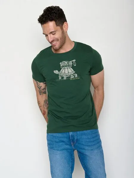 GreenBomb GREENBOMB Turtle Walk Guide - Sportliches T-Shirt aus Bio-Baumwolle / hochwertiger Print / GOTS / Fair & Vegan, Grün (flaschengrün), – Produktbild 1 von 4
