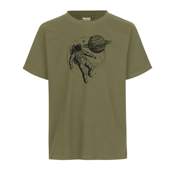 HANDGEDRUCKT HANDGEDRUCKT "Space Walk 2.0" Unisex T-Shirt aus reiner Baumwolle (kbA), Military, – Produktbild 1 von 2