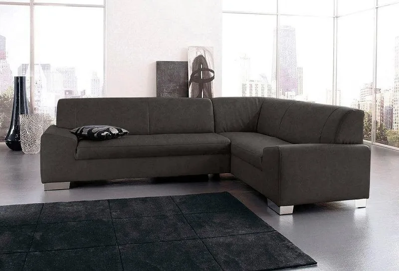DOMO collection Ecksofa Alisson, zeitlose Optik, flache Armlehnen, Breite 249cm, L-Form, fester Sitzkomfort, wahlweise mit Bettfunktion, Grau, – Produktbild 2 von 7