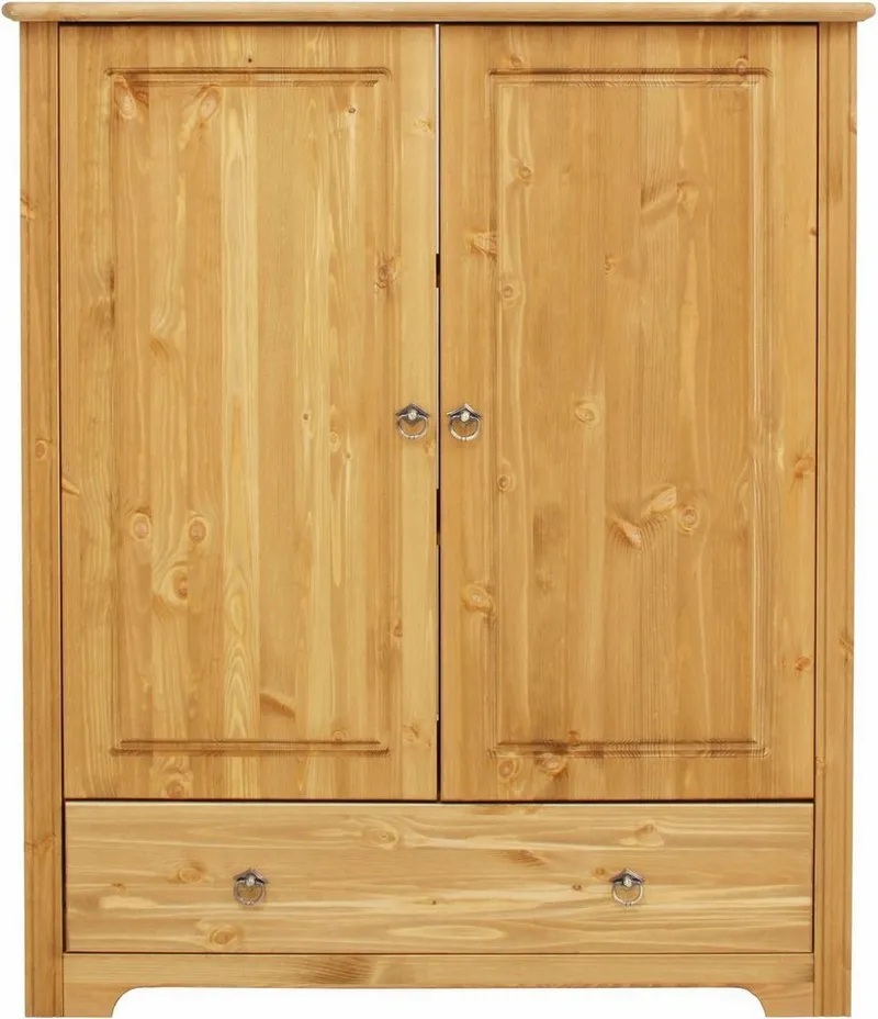 OTTO home Wäscheschrank Hugo, Mehrzweckschrank, FSC zertifiziert, Made in EU (B/T/H) 106/38/126 cm) aus massiver Kiefer, klassischer Landhausstil mit Kassettenoptik, Beige, – Produktbild 3 von 5
