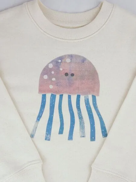 MelaDi Meladi Kinder Sweater aus Biobaumwolle - Qualle auf Natural White, White, – Produktbild 2 von 7