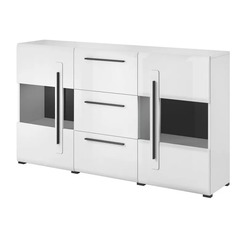 Lomadox Sideboard TURDA-83, weiß Hochglanz modern mit Absetzungen in schwarz 180/103/39 cm, Weiß, – Produktbild 1 von 5
