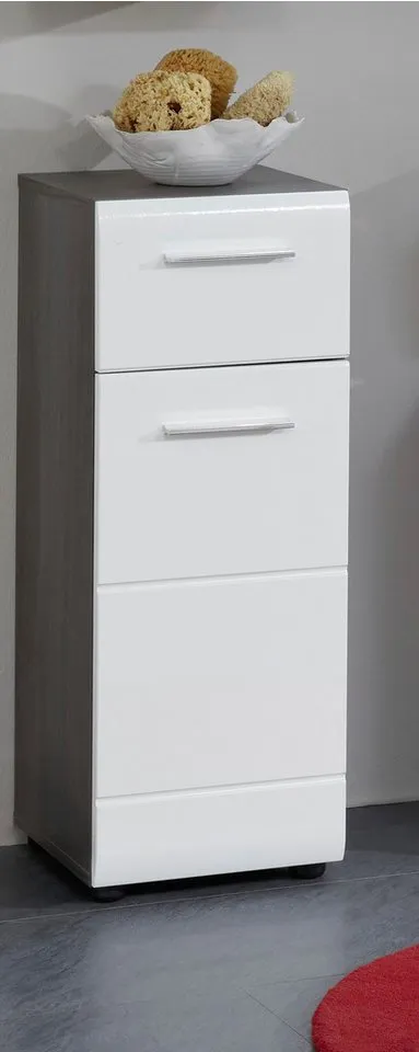 welltime Unterschrank Sovana Badkommode mit Hochglanzfront und 1 Schublade - (B/T/H) 30/31/80 cm, Silberfarben|weiß, – Produktbild 2 von 3