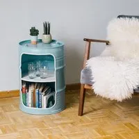 Lockengelöt Lockengelöt Nachttisch/Couchtisch aus einem kleinen Ölfass, Türkis, – Produktbild 2 von 2