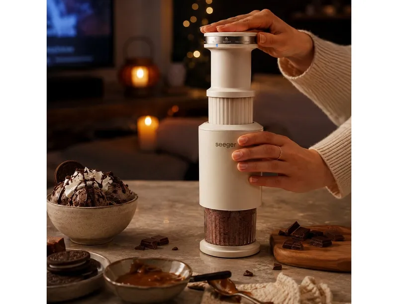 Seeger Eismaschine für Eis, Gelato, Sorbet, Slush und Frozen Drinks, 1,05 l, 5 Eisprogramme, manuelle Bedienung, kompaktes Design – Produktbild 3 von 5