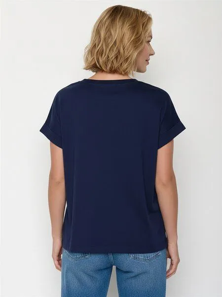 GreenBomb GREENBOMB Basic Loony - Sportliches T-Shirt aus Bio-Baumwolle mit Rollup Sleeve / GOTS / Fair & Vegan, Blau (marineblau), – Produktbild 3 von 4