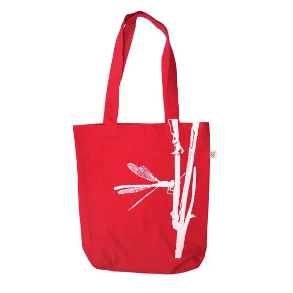 HANDGEDRUCKT HANDGEDRUCKT "Frühe Adonislibelle" Shopper aus BAUMWOLLE kbA, Lila, – Produktbild 1 von 3