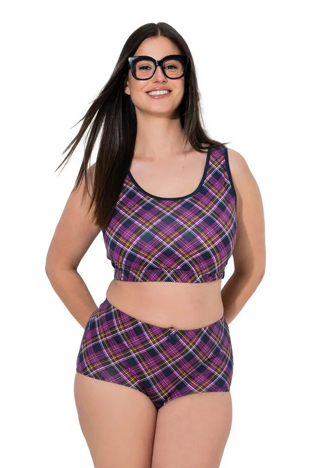 Ulla Popken Panty Pantys 2er-Pack Karo/Farbe Beinansatz Biobaumwolle, Lila, – Produktbild 3 von 4