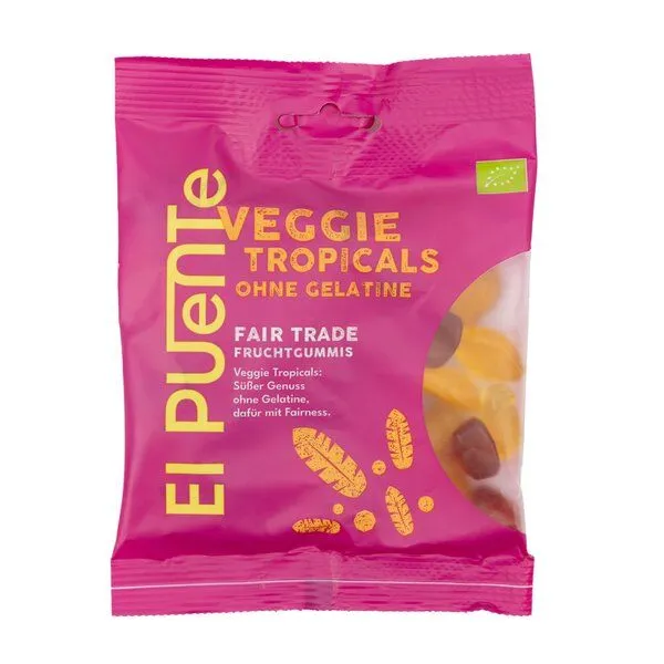 El Puente El Puente Veggie Tropicals - Bio-Fruchtgummi ohne Gelatine | Fair Trade | Bio-zertifiziert | Vegan | Glutenfrei, Mehrfarbig, – Produktbild 1 von 1