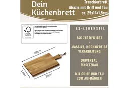 LS-LebenStil Schneidebrett Holz Griffbrett Servierbrett 29cm Akazie Rechteckig Frühstücksbrett, Holz, (Servierbrett Brotschneidebrett Vesperbrett, 1-St., Käsebrett Hackbrett Holzbrett), Wurstbrett Chopping Board Fleisch Steak Küche groß – Produktbild 1 von 1