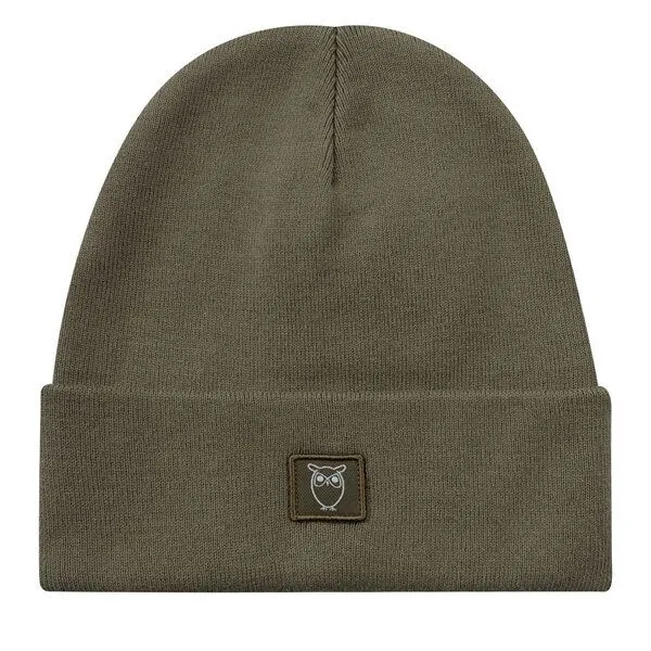 KnowledgeCotton Apparel KnowledgeCotton Apparel Mütze - Rib Beanie - aus Bio-Baumwolle mit Logo Patch, Grün (dark olive), – Produktbild 1 von 2