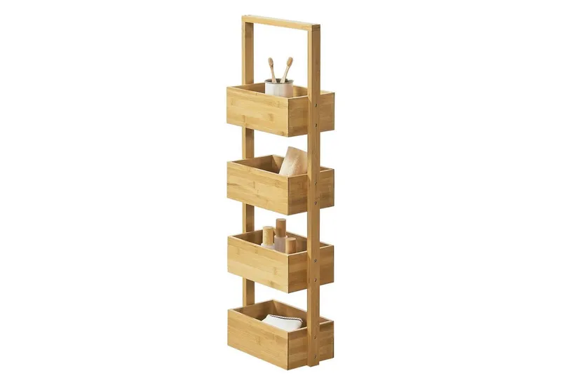 en.casa Standregal, Bardu Bambusregal 28x16x88cm mit 4 Ablagefächern, Beige, – Produktbild 1 von 3
