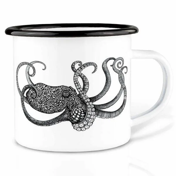 LIGARTI Emailletasse »Oktopus« von LIGARTI | 300 oder 500 ml | handveredelt in Deutschland | Cup, Kaffeetasse, Emaillebecher, Camping Becher – Produktbild 1 von 1