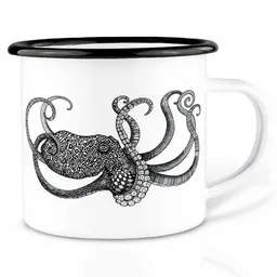 LIGARTI Emailletasse »Oktopus« von LIGARTI | 300 oder 500 ml | handveredelt in Deutschland | Cup, Kaffeetasse, Emaillebecher, Camping Becher – Produktbild 1 von 1