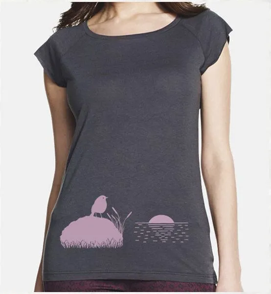 Picopoc Picopoc Vogel bei Sonnenuntergang Grau Bambus T-Shirt, Grau, – Produktbild 2 von 4