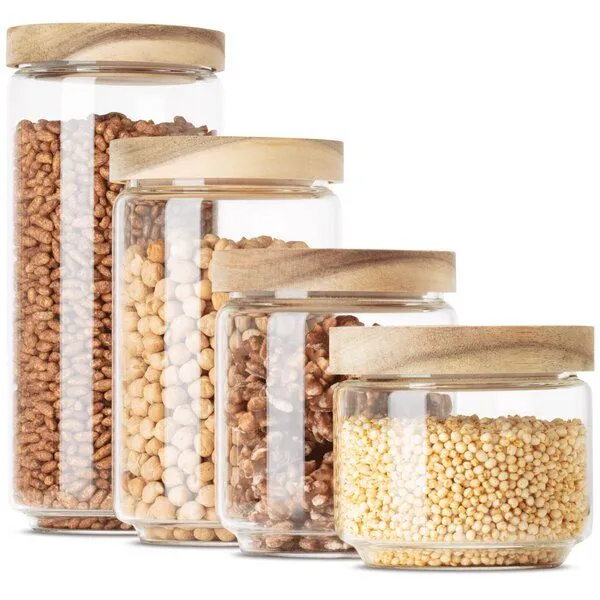 Econovo Econovo Vorratsgläser Set mit Holzdeckel stapelbar & luftdicht – Produktbild 1 von 2