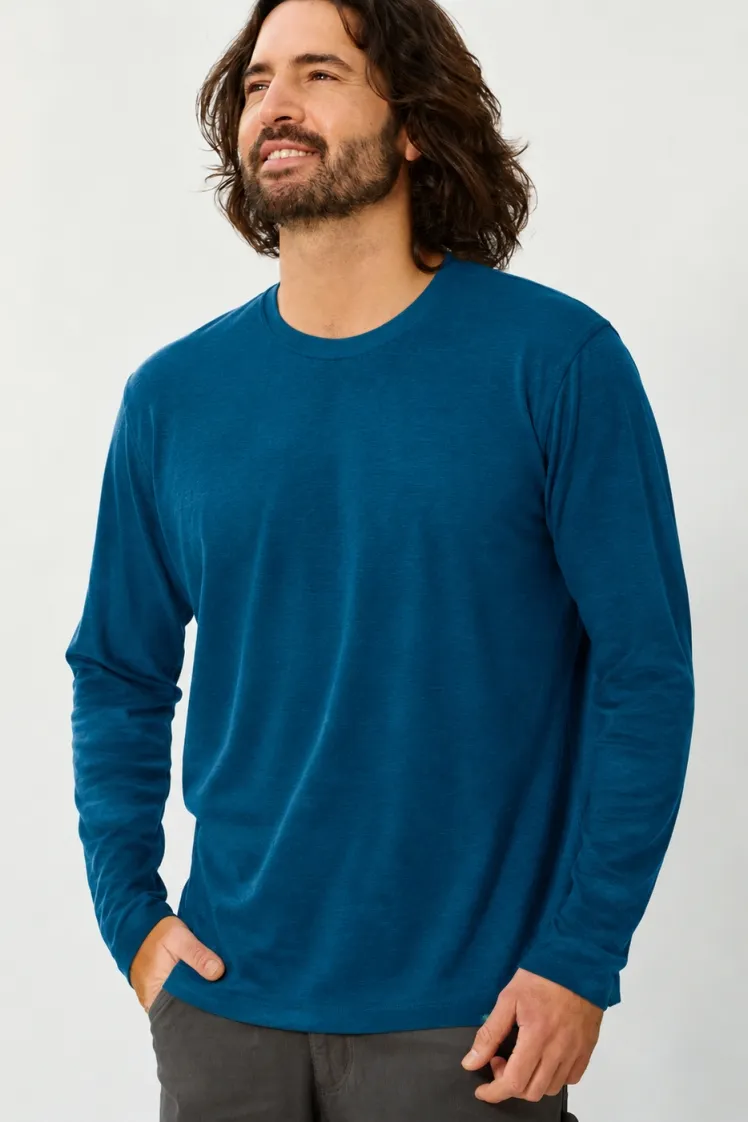HempAge Hempage Herren vegan Langarm Shirt Basic Meerblau, Blau, – Produktbild 2 von 2