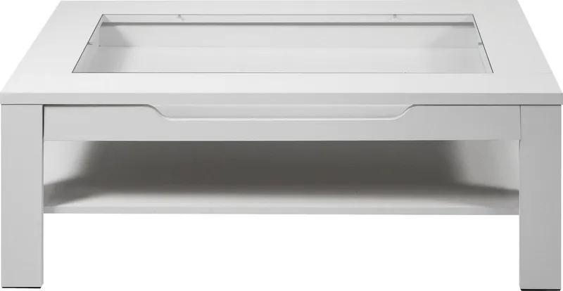 byLIVING Couchtisch Ralph, Breite 110 cm, mit Glaseinsatz und Schubkasten, Weiß, – Produktbild 3 von 5