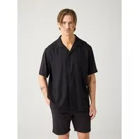 KnowledgeCotton Apparel KnowledgeCotton Apparel Lockeres Kurzarmhemd MOSS aus Ecovero und Bio-Leinen, Schwarz-black-jet, – Produktbild 1 von 1