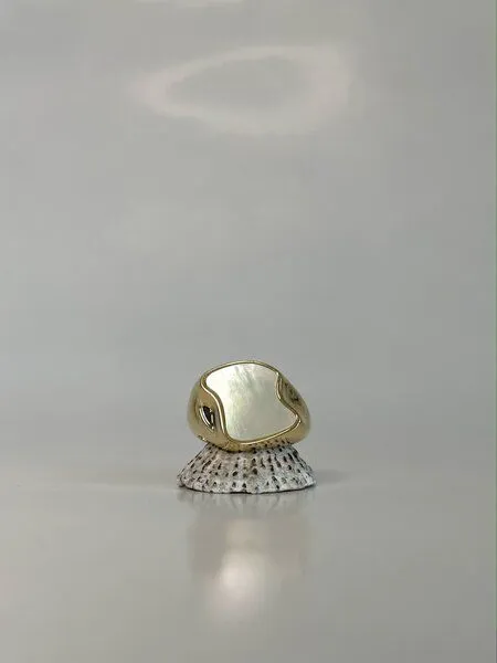 noemvri fashion label noemvri fashion label asymmetrischer Siegelring gold mit Perlmutteinlage – Produktbild 2 von 4