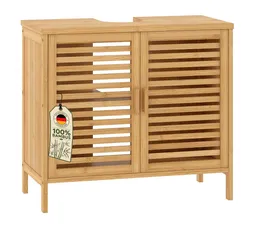 Bellamio Waschbeckenunterschrank Newa, Badezimmerschrank mit zwei Ablagefächern (mit Flügeltüren, 1-St) aus natürlichem Bambus, robst und langlebig – Produktbild 1 von 1