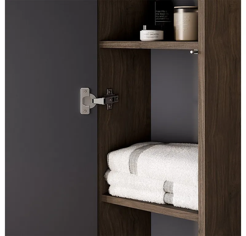 Lomadox Badmöbel-Set TEMUCO-56-WALNUT, (Spar-Set, 2-St., Waschtischunterschrank Hochschrank), in Walnuss mit Rahmenfräsung, wandhängend, Braun, – Produktbild 5 von 6