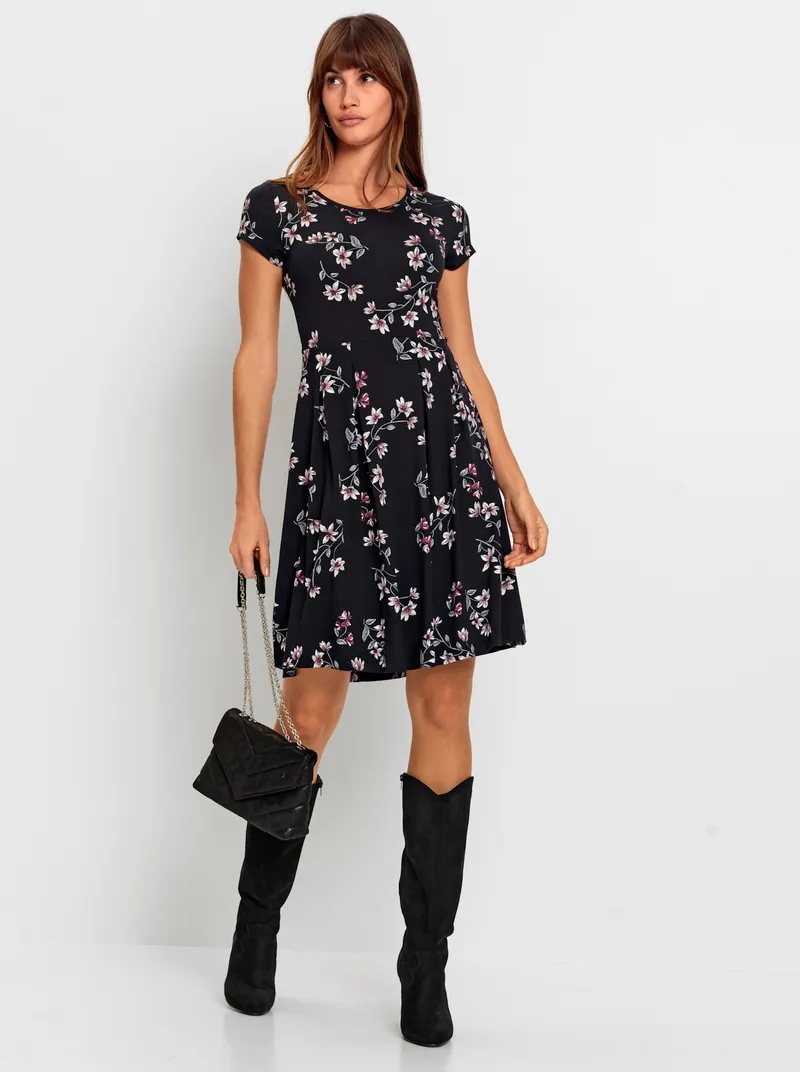 Witt Blumenkleid, Schwarz-weiß-bedruckt, – Produktbild 1 von 1