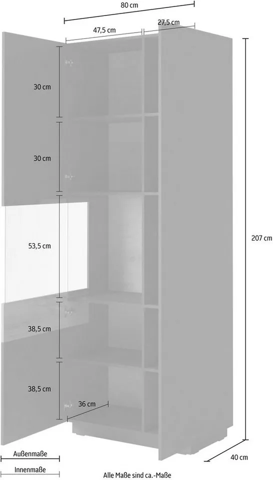 OTTO home Vitrine SILKE Höhe 207 cm, Grau, – Produktbild 4 von 8
