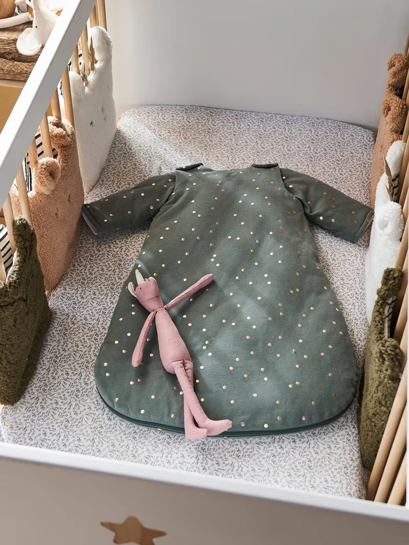 Vertbaudet Baby Spannbettlaken GRÜNER WALD, Wollweiß/grau, – Produktbild 2 von 2