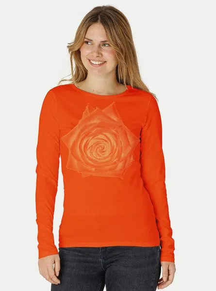 Peaces.bio - handbedruckte Biomode Peaces.bio - handbedruckte Biomode Bio-Damen-Langarmshirt Rose, Orange, – Produktbild 1 von 2