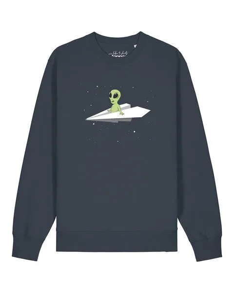 watapparel watapparel Sweatshirt Unisex Alien on a paper plane, India ink grey, – Produktbild 1 von 2