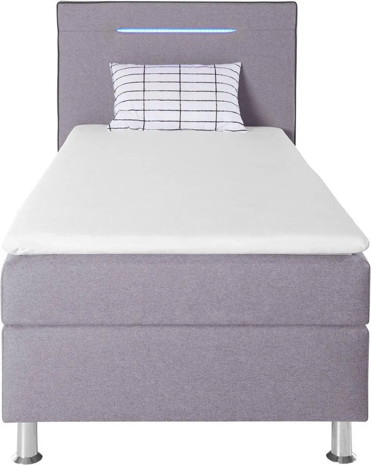 COLLECTION AB Boxspringbett LONDON inkl. Bonnell-Federkernmatratze H2, mit Topper, Kissen & LED, 90/140/180 cm x 200 cm, Grau, – Produktbild 6 von 7