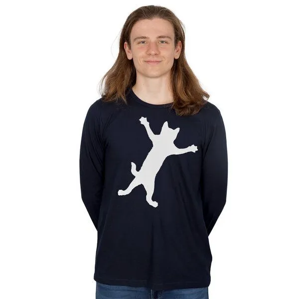 HANDGEDRUCKT HANDGEDRUCKT "Klammerkatze" Männer Longsleeve, Navy, – Produktbild 1 von 2
