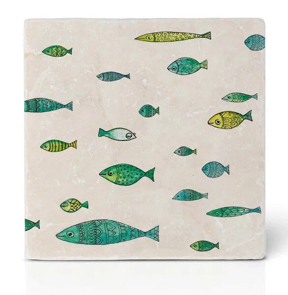 LIGARTI Fliesenuntersetzer »Fischschwarm« von LIGARTI | Design Untersetzer | Natursteinfliese – Produktbild 2 von 2