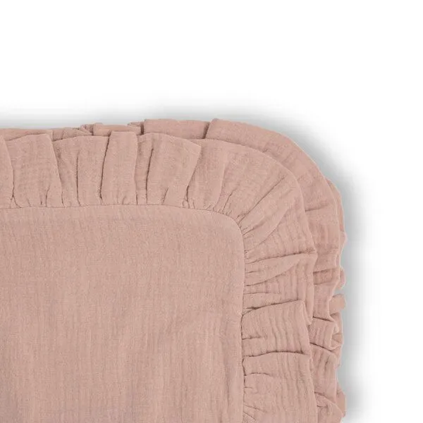 Hutch&Putch Hutch&Putch Musselin Kopfkissenbezug mit Rüschen - aus 100% Bio-Baumwolle - ideale Ergänzung zur Musselin Bettwäsche - atmungsaktiv und temperaturausgleichend, Blush, – Produktbild 1 von 3