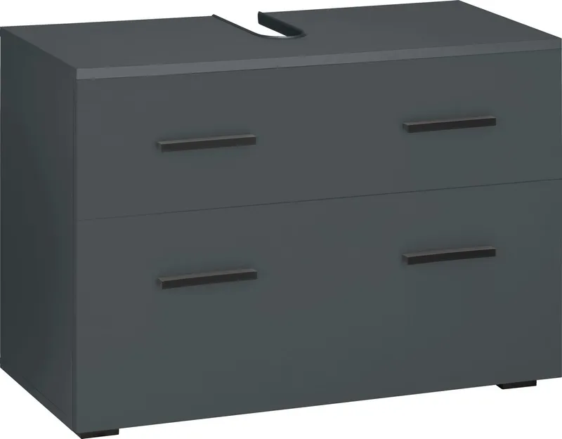 welltime Waschbeckenunterschrank Skara mit Klappe und Schubkasten, schwarze Griffe, Breite 80 cm, Höhe 55 cm, Grau, – Produktbild 2 von 5