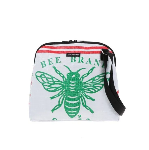 MoreThanHip MoreThanHip Schultertasche aus Zement- oder Tierfuttersäcken - Stylische Damentasche mit Charakter - Amara, Weiß/grün - biene, – Produktbild 2 von 4
