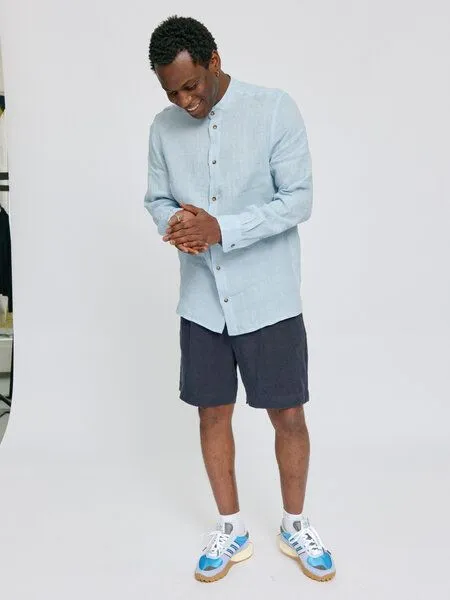 Mazine Mazine Leinenhemd mit Stehkragen (Stand Collar Linen Shirt), Pastel blue, – Produktbild 1 von 3