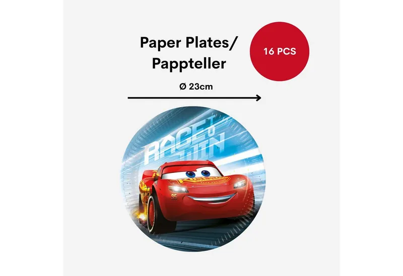 Procos Einweggeschirr-Set Cars Partygeschirr Set 52-tlg Kindergeburtstag Deko Teller Becher, 16 Personen, Bunt, – Produktbild 4 von 5