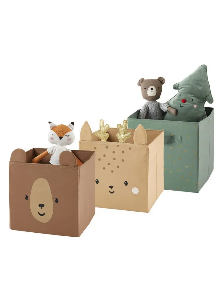 Vertbaudet Vertbaudet Aufbewahrungsbox Kinderzimmer GRÜNER WALD, 3er-Set, Braun|grün, – Produktbild 1 von 4