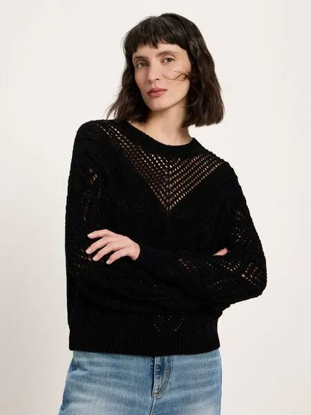 LANIUS LANIUS Lochstrick Pullover aus Bio-Baumwolle, Onyx, – Produktbild 1 von 4