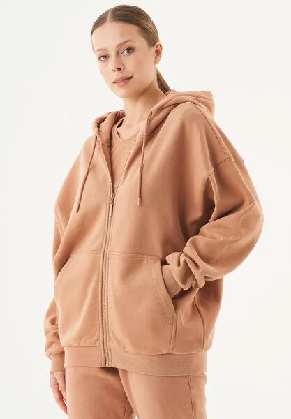 ORGANICATION ORGANICATION ESSENTIALS-JALE- Soft Touch Sweatjacke aus Bio-Baumwolle, Light brown, – Produktbild 3 von 4