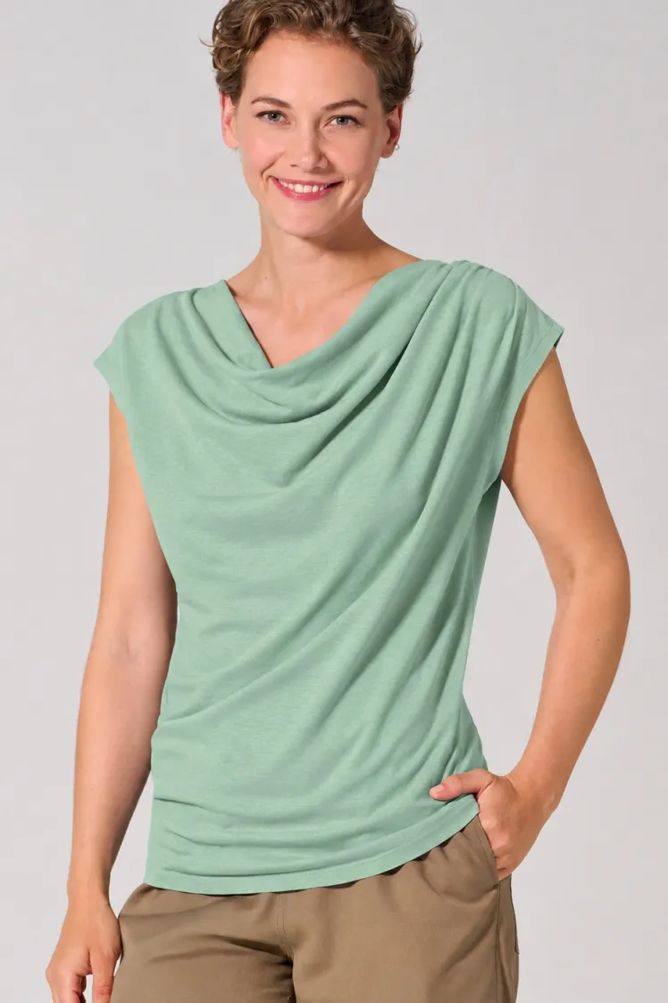 HempAge Hempage Damen vegan Top Mit Wasserfall Ausschnitt Pistaziengrün, Grün, – Produktbild 2 von 2