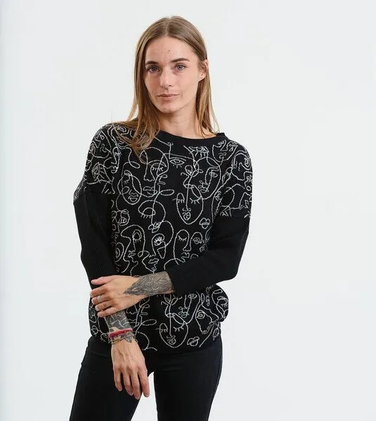 Gary Mash GARY MASH Leichter Strickpulli Lynn aus Biobaumwolle, Faces (schwarz), – Produktbild 2 von 4