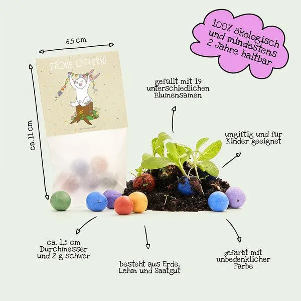 Die Stadtgärtner Die Stadtgärtner 10x5 Blumenmurmeln im Tütchen "Osterhase" I Ostergeschenk für Kinder I Kleinigkeit zu Ostern I Geschenk zu Ostern I Kleine Geschenk für Osternest oder Osterkörbchen – Produktbild 3 von 4